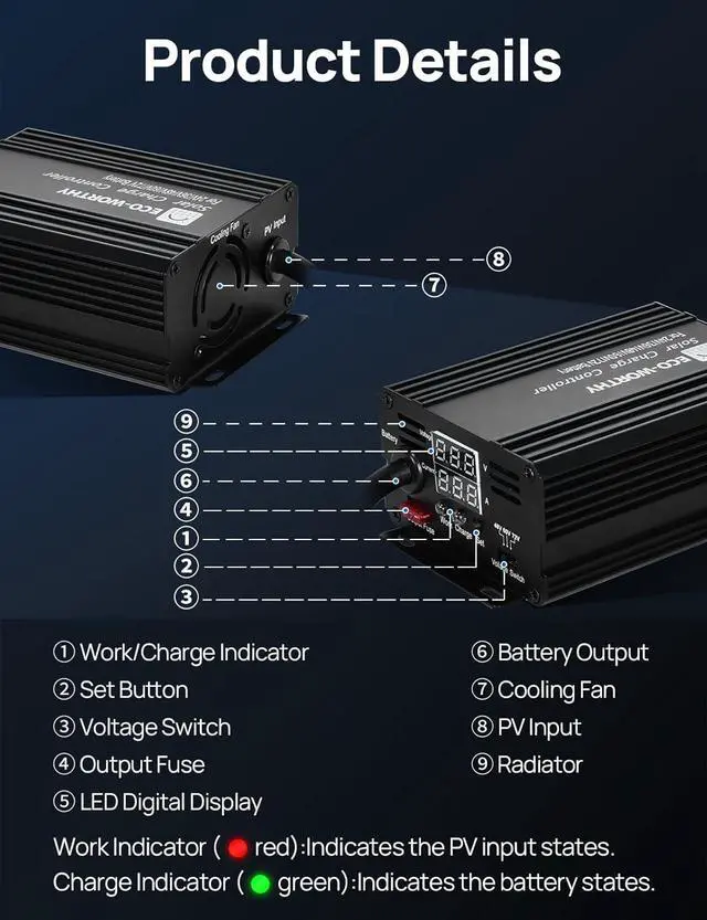 Alt view image 7 of 7 - 12A Boost MPPT Solar Charge Controller Solar Panel Regulator for 48V/60V/72V Lead-Acid, LiFePO4, Gel, Flooded Batteries .etc in Golf Cart Electric Vehicles and Solar System