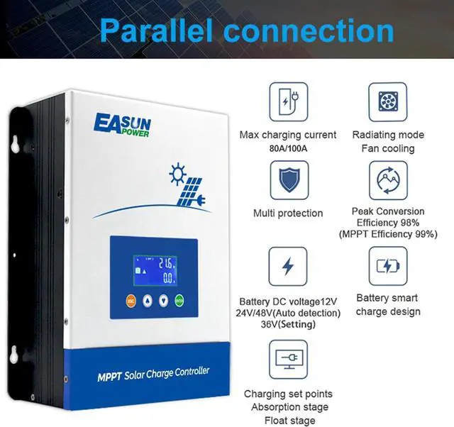 Alt view image 4 of 6 - 100A MPPT Solar Charge Controller,12V/24V/36V/48V Auto,Max Input 150V LCD Display Regulator Intelligent Regulator Charge Controller