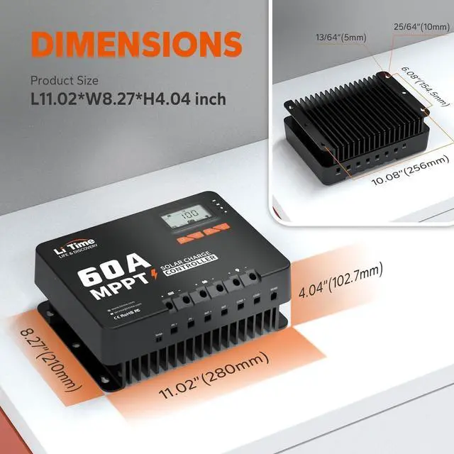 Alt view image 5 of 7 - 60A MPPT 12V/24V/36V/48V/Auto DC Input Solar Charge Controller, Built- in Bluetooth Module, with Parameter Adjustable LCD Display LED Indicators