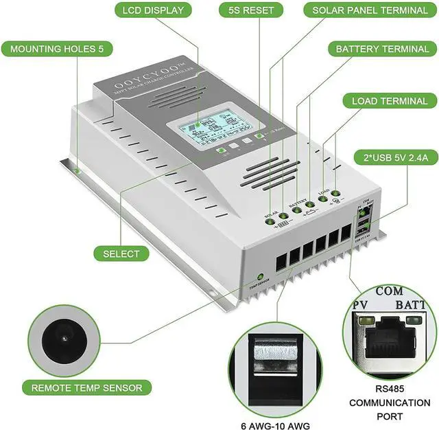 Alt view image 2 of 7 - 100amp MPPT Solar Controller, 100V Input, LiFePO4 (Lead Acid AGM) Lithium Battery, Maximum Input Voltage 100V, Power 1300W / 2600w (12V / 24V), Automatic Identification (k100a)