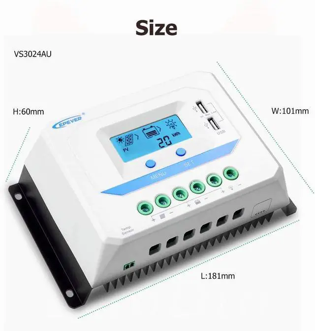 Alt view image 2 of 7 - Solar Charge Controller 30A 12V/24V Auto Work, Solar Panel Solar Charge Controller PWM Regulator with LCD Display and USB 5V Output, for Lead-Acid Gel Sealed Flooded Battery