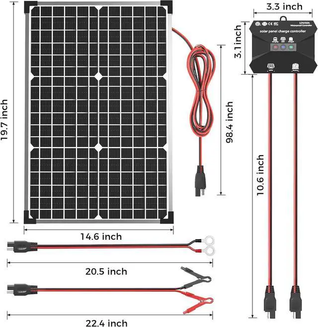 Alt view image 6 of 7 - 30W Solar Panel Kit, 12v Solar Battery Trickle Charger Maintainer + 10A MPPT Charge Controller + Adjustable Mount Bracket,Waterproof Solar Panel Battery Charger for Car Boat Marine RV Roof