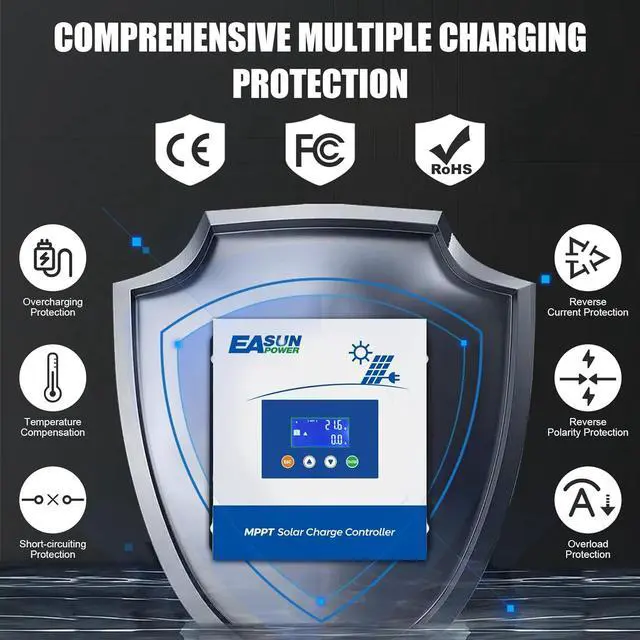 Alt view image 2 of 7 - 60A MPPT Solar Charge Controller,12V/24V/36V/48V Auto,Max Input 150V LCD Display Regulator Intelligent Charge Controller for Sealed Gel AGM Flooded Lithium Battery