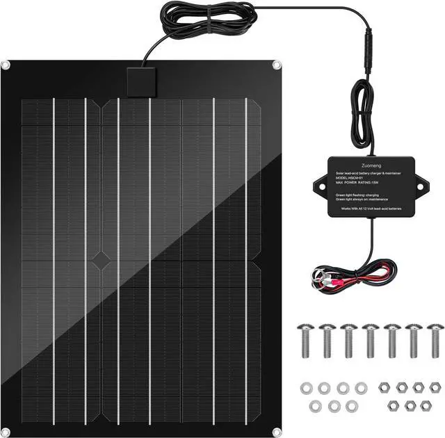 Main image of Solar Battery Charger Maintainer,  15W Solar Panel Kit for Dump Trailer Built-in Maintenance Pulse & Intelligent MPPT Charge Controller, Waterproof, Suitable for 12V Lead-Acid Battery