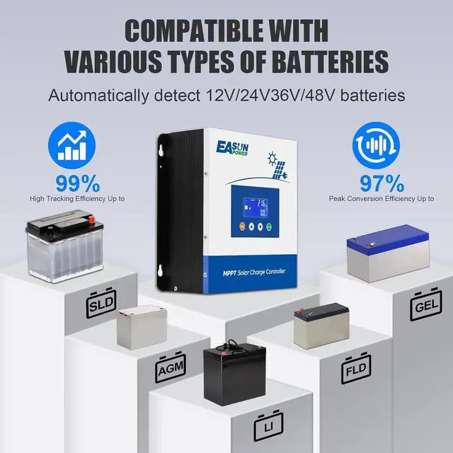 Alt view image 4 of 7 - 60A MPPT Solar Charge Controller,12V/24V/36V/48V Auto,Max Input 150V LCD Display Regulator Intelligent Charge Controller for Sealed Gel AGM Flooded Lithium Battery