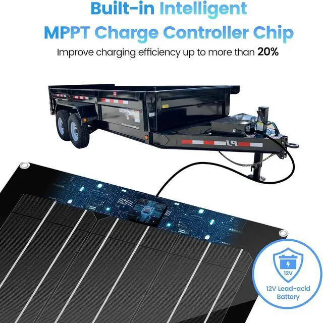 Alt view image 3 of 7 - Solar Battery Charger Maintainer,  15W Solar Panel Kit for Dump Trailer Built-in Maintenance Pulse & Intelligent MPPT Charge Controller, Waterproof, Suitable for 12V Lead-Acid Battery