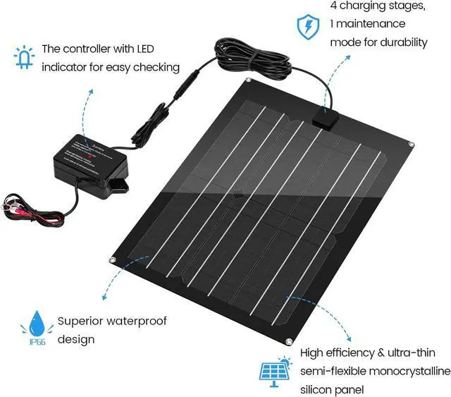 Alt view image 4 of 7 - Solar Battery Charger Maintainer,  15W Solar Panel Kit for Dump Trailer Built-in Maintenance Pulse & Intelligent MPPT Charge Controller, Waterproof, Suitable for 12V Lead-Acid Battery