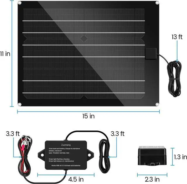 Alt view image 5 of 7 - Solar Battery Charger Maintainer,  15W Solar Panel Kit for Dump Trailer Built-in Maintenance Pulse & Intelligent MPPT Charge Controller, Waterproof, Suitable for 12V Lead-Acid Battery