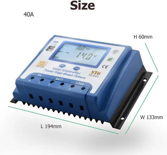 Alt view image 2 of 6 - 40A Solar Charge Controller 12V/24V Automatic Voltage Recognition Solar Panel Charging Discharge Regulator with Dual 5V USB Output Backlight LCD Display