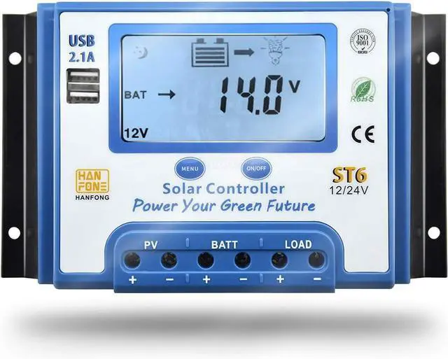 Main image of 40A Solar Charge Controller 12V/24V Automatic Voltage Recognition Solar Panel Charging Discharge Regulator with Dual 5V USB Output Backlight LCD Display