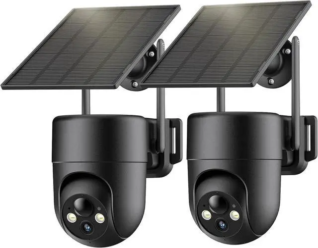 Main image of Security Cameras Wireless Outdoor, 2K Color Night Vision, Solar Camera Outdoor Wireless for Home Security, 360°Panoramic View, Weatherproof, 2.4GHz WiFi, 2pack