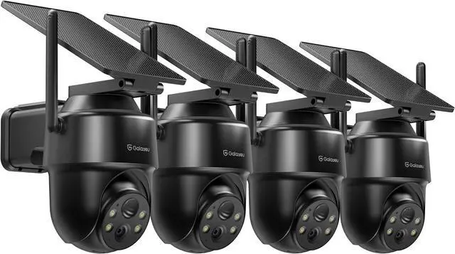 Main image of 2K Security Cameras Wireless Outdoor-360° PTZ Cameras for Home Security with Solar Panel/Battery Powered, Night Vision, Two-Way Audio, PIR Sensor, Works with Alexa, R1 4P Black (2.4Ghz Only)