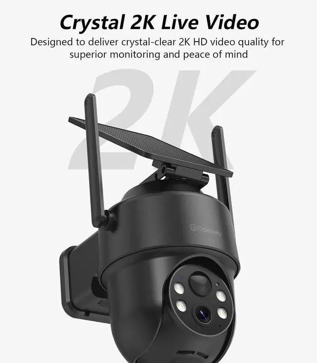 Alt view image 2 of 7 - 2K Security Cameras Wireless Outdoor-360° PTZ Cameras for Home Security with Solar Panel/Battery Powered, Night Vision, Two-Way Audio, PIR Sensor, Works with Alexa, R1 4P Black (2.4Ghz Only)