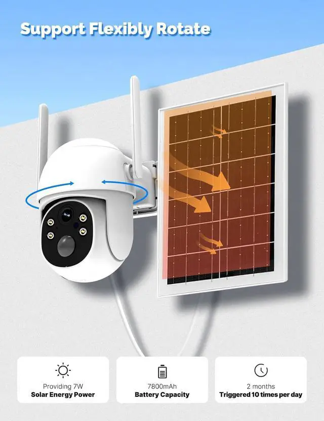Alt view image 4 of 7 - 4G LTE Cellular Solar Security Camera, Lifetime Free Unlimited Data 2K Wireless Outdoor Surveillance, Color Night Vision, AI PIR Motion Sensor Detection, Built-in VSIM Card, 32GB Storage