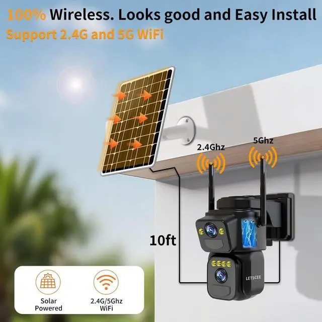 Alt view image 3 of 6 - Security Cameras Outdoor WiFi,5G/2.4G Cameras for Home Security Solar Power with Dual Lens,Motion Detection,Night Vision,2-Way Audio,Weather Proof,No Subscription Fee