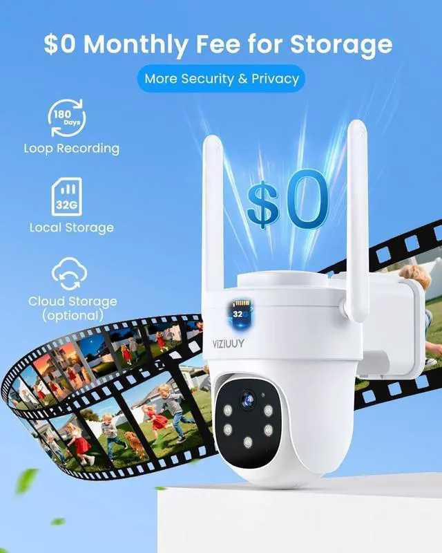 Alt view image 3 of 7 - AOV Security Camera, 24H Continuous Recording Security Cameras Wireless Outdoor, WiFi 6, 2K Solar-Powered Cameras for Home Security with 360° PTZ, Auto Tracking, 32G Local Storage(Included)
