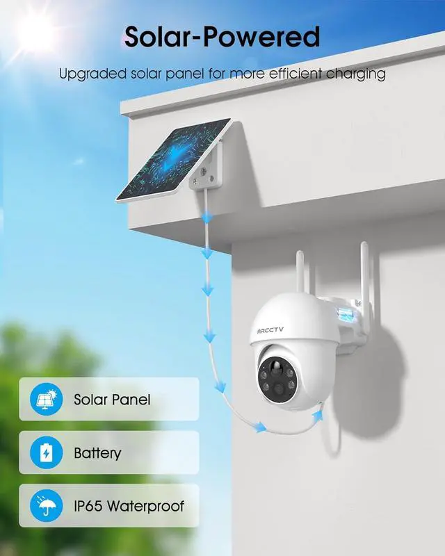 Alt view image 2 of 7 - Solar Security Cameras Wireless Outdoor, 4MP 360° View Battery Powered Outdoor Camera, Night Vision with Spotlight, 2-Way Audio, PIR Motion Sensor, 2.4G/5G Dual Band WiFi, no Subscription