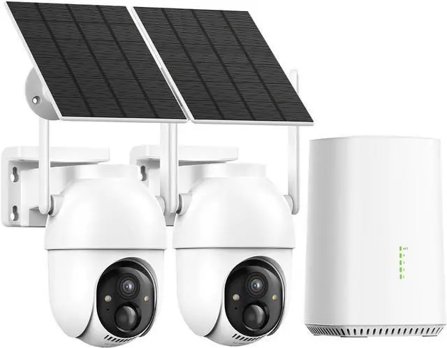 Main image of Security Cameras Wireless Outdoor, 2 Cam Kit, No Subscription, Solar Powered Home Security Cameras System, 360° Panoramic View, 2K Color Night Vision, PIR Alerts, Support 5G & 2.4G WiFi Router