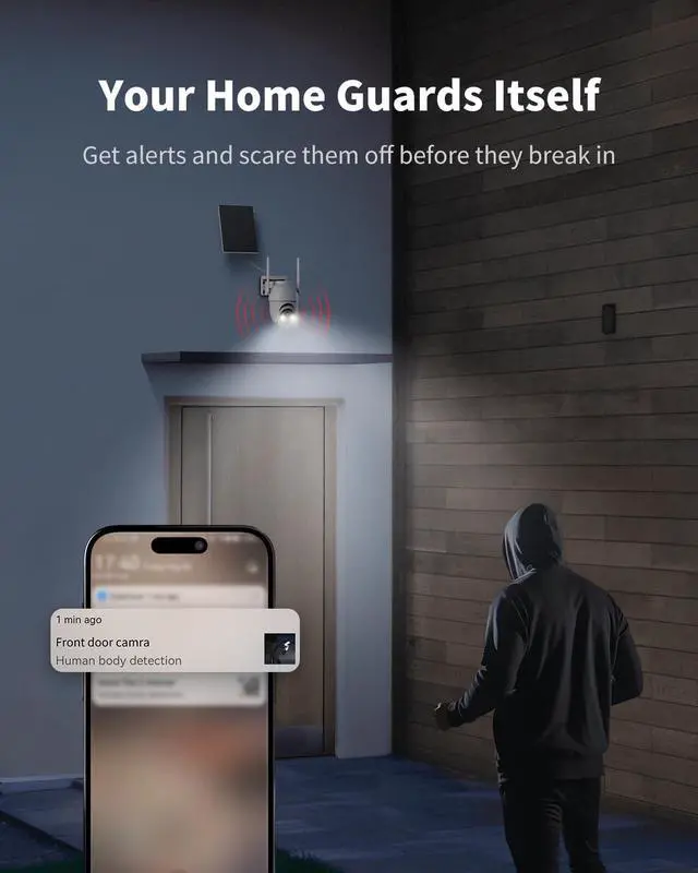 Alt view image 6 of 7 - Security Cameras Wireless Outdoor, 2 Cam Kit, No Subscription, Solar Powered Home Security Cameras System, 360° Panoramic View, 2K Color Night Vision, PIR Alerts, Support 5G & 2.4G WiFi Router