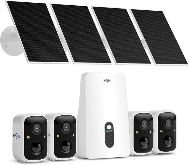 Main image of Solar Security Cameras Wireless Outdoor, 4 Cam-Kit, Expandable to 10CH, No Monthly Fee, Solar-Powered, Wireless Security Cameras System with 2K Color Night Vision, Easy Setup, 2.4G & 5G WiFi