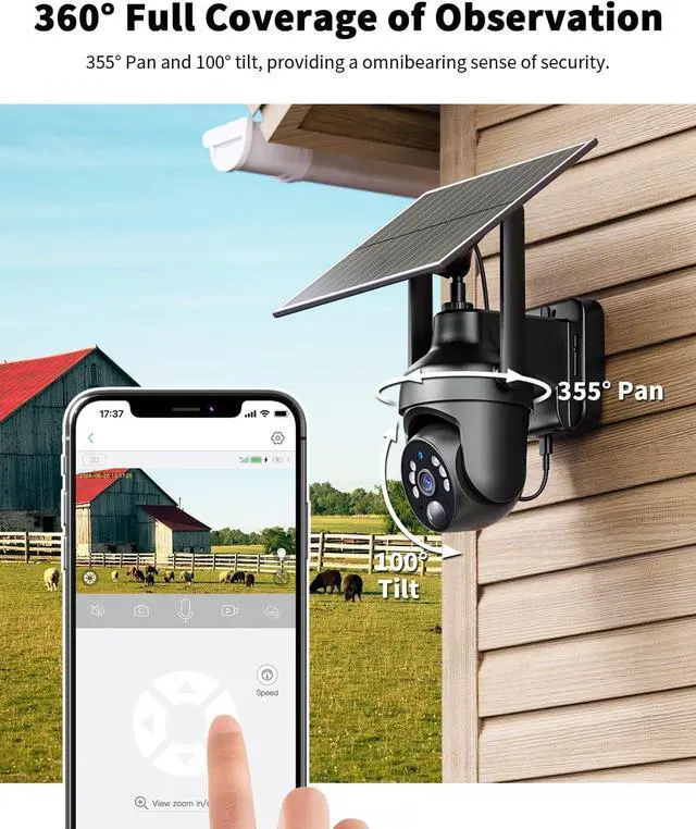 Alt view image 3 of 7 - No WiFi Security Camera with Built-in 4G LTE SIM Card, Cellular Security Cameras Support Unlimited Data Plan, 2K Color Night Vision, 360° Live View, Real-time Alerts, Solar Powered for Outdoor