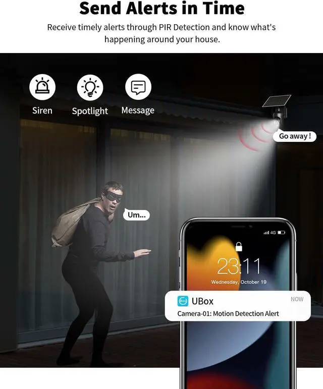 Alt view image 6 of 7 - No WiFi Security Camera with Built-in 4G LTE SIM Card, Cellular Security Cameras Support Unlimited Data Plan, 2K Color Night Vision, 360° Live View, Real-time Alerts, Solar Powered for Outdoor