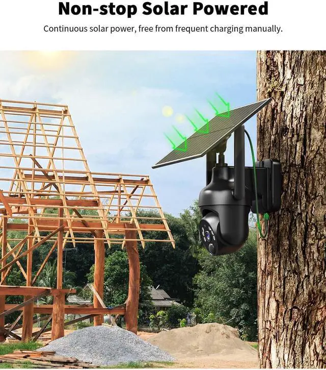 Alt view image 7 of 7 - No WiFi Security Camera with Built-in 4G LTE SIM Card, Cellular Security Cameras Support Unlimited Data Plan, 2K Color Night Vision, 360° Live View, Real-time Alerts, Solar Powered for Outdoor