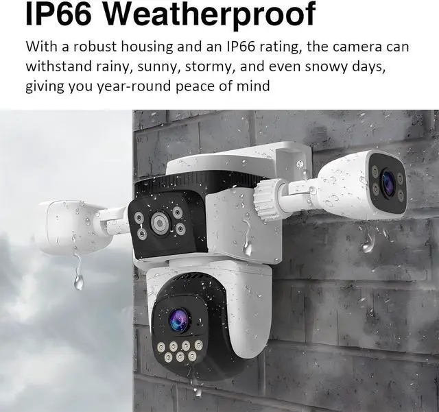 Alt view image 3 of 7 - Triple Lens WiFi PTZ Security Camera, Three Cameras in One, Side Cameras with Adjustable All-Angle Arm, 2K 360° View No Blind Spot, Auto Tracking, Spotlight, 2 Way Audio
