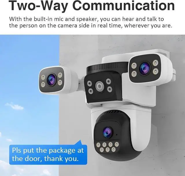Alt view image 5 of 7 - Triple Lens WiFi PTZ Security Camera, Three Cameras in One, Side Cameras with Adjustable All-Angle Arm, 2K 360° View No Blind Spot, Auto Tracking, Spotlight, 2 Way Audio