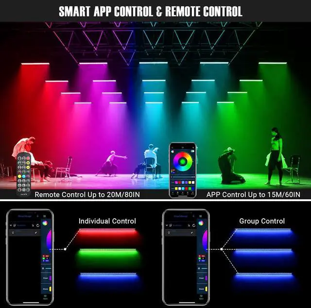 Alt view image 5 of 7 - 60W RGB Stage Wash Light Bar - 108LEDs DJ Light Bar by Smart APP & Remote Control Dynamic Lighting Effects with Timing & Music Sync Function for Home Decor Wedding Church Party Stage Lighting Effects