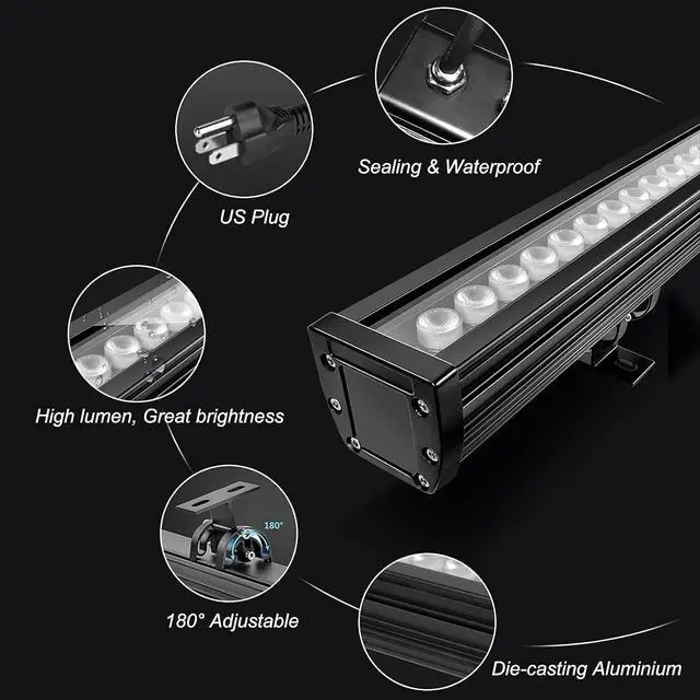 Alt view image 7 of 7 - LED Wall Washer Light with RF Remote, 144W RGBW Waterproof Color Changing Wash Light Bar, 120V 40" Heavy Duty Commercial Light Fixtures for Outdoor & Indoor Lighting Projects