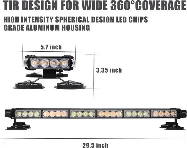 Alt view image 3 of 7 - Amber 29.5" LED Rooftop Strobe Lights Bar, Double Side Flashing Emergency Hazard Caution Warning Beacon Lightbar w/Magnetic Base for Construction Vehicles Tow Trucks Vans Tractor Snowplow