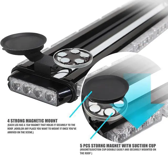 Alt view image 6 of 7 - Amber 29.5" LED Rooftop Strobe Lights Bar, Double Side Flashing Emergency Hazard Caution Warning Beacon Lightbar w/Magnetic Base for Construction Vehicles Tow Trucks Vans Tractor Snowplow