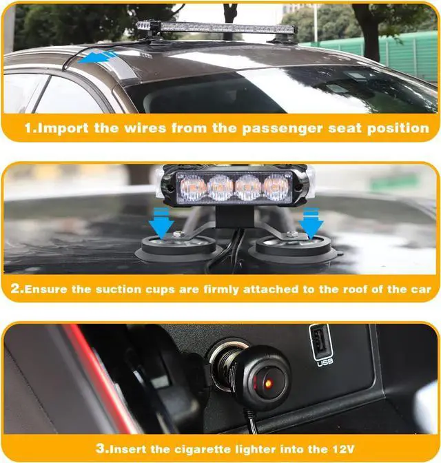 Alt view image 5 of 7 - Amber 29.5" LED Rooftop Strobe Lights Bar, Double Side Flashing Emergency Hazard Caution Warning Beacon Lightbar w/Magnetic Base for Construction Vehicles Tow Trucks Vans Tractor Snowplow