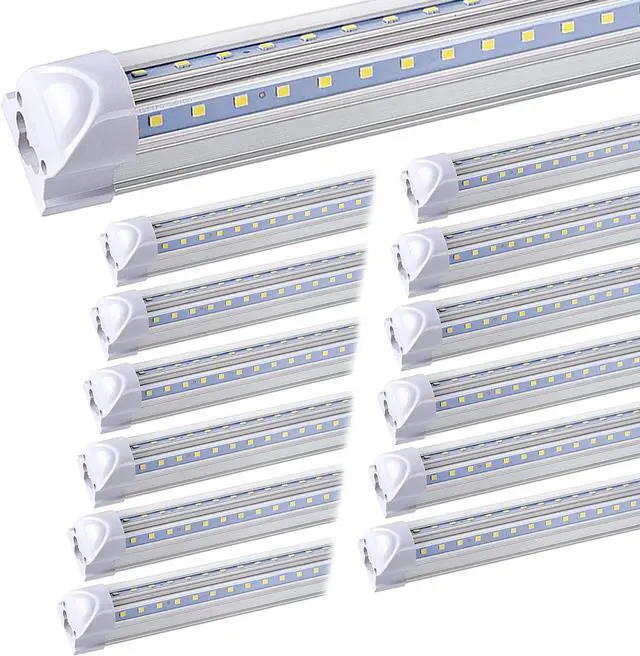 Main image of (12-Pack) 8ft LED Shop Light Fixture, 100W 15000LM 6000K, Cold White, V Shape, Clear Cover, Hight Output, Linkable Shop Lights, T8 LED Tube Lights for Garage 8 Foot with Plug