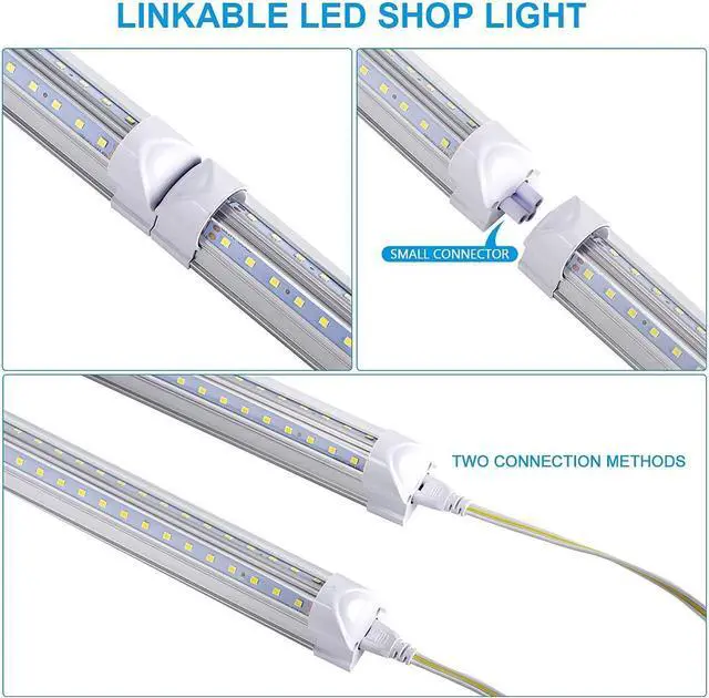 Alt view image 3 of 7 - (12-Pack) 8ft LED Shop Light Fixture, 100W 15000LM 6000K, Cold White, V Shape, Clear Cover, Hight Output, Linkable Shop Lights, T8 LED Tube Lights for Garage 8 Foot with Plug