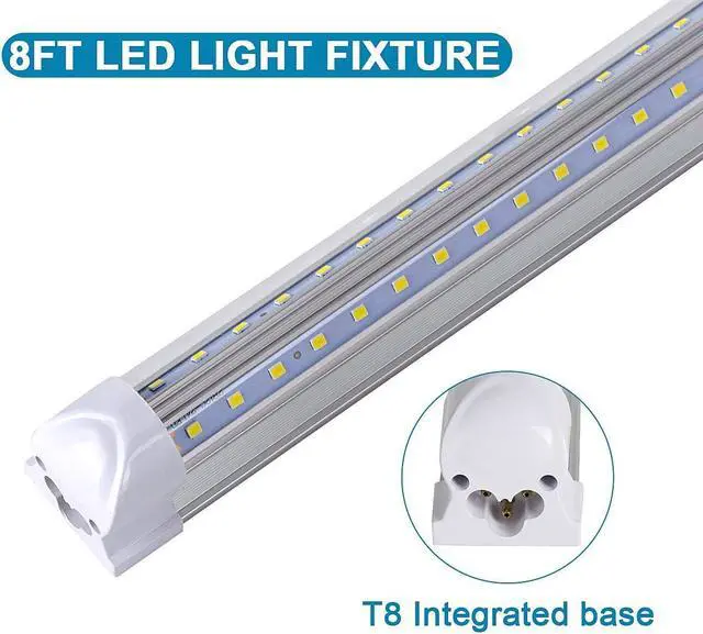 Alt view image 4 of 7 - (12-Pack) 8ft LED Shop Light Fixture, 100W 15000LM 6000K, Cold White, V Shape, Clear Cover, Hight Output, Linkable Shop Lights, T8 LED Tube Lights for Garage 8 Foot with Plug