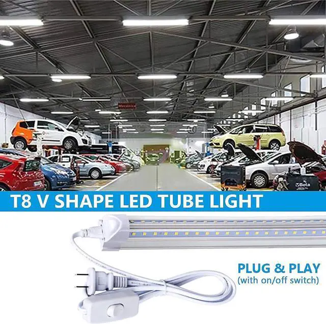 Alt view image 6 of 7 - (12-Pack) 8ft LED Shop Light Fixture, 100W 15000LM 6000K, Cold White, V Shape, Clear Cover, Hight Output, Linkable Shop Lights, T8 LED Tube Lights for Garage 8 Foot with Plug