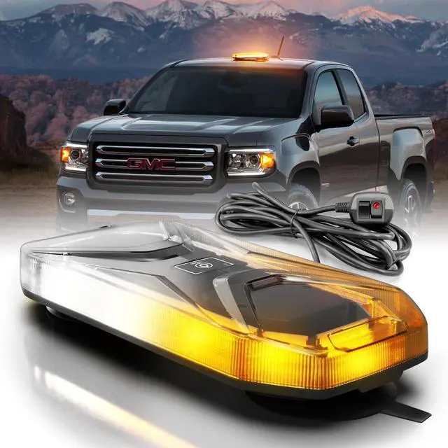 Main image of Smoked Lens Magnetic Strobe Lights Bar, 128 LED Emergency Light for Vehicles, 12" Amber White Dual Colors Flashing Warning Security Beacon for Roof Top Trucks, Snow Plow, Trailer