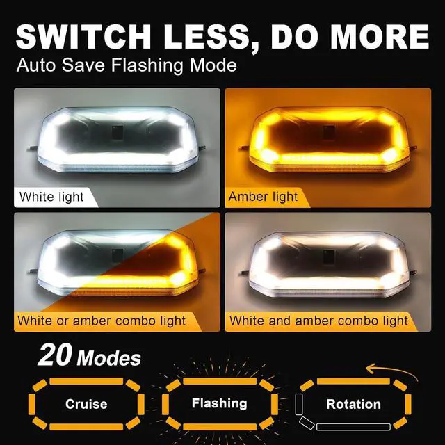 Alt view image 3 of 6 - Smoked Lens Magnetic Strobe Lights Bar, 128 LED Emergency Light for Vehicles, 12" Amber White Dual Colors Flashing Warning Security Beacon for Roof Top Trucks, Snow Plow, Trailer