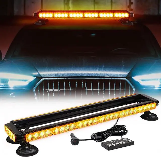 Main image of Amber 29.5" LED Rooftop Strobe Lights Bar, Double Side Flashing Emergency Hazard Caution Warning Beacon Lightbar w/Magnetic Base for Construction Vehicles Tow Trucks Vans Tractor Snowplow
