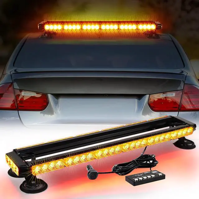 Alt view image 2 of 7 - Amber 29.5" LED Rooftop Strobe Lights Bar, Double Side Flashing Emergency Hazard Caution Warning Beacon Lightbar w/Magnetic Base for Construction Vehicles Tow Trucks Vans Tractor Snowplow