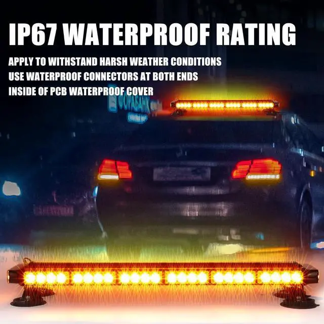 Alt view image 4 of 7 - Amber 29.5" LED Rooftop Strobe Lights Bar, Double Side Flashing Emergency Hazard Caution Warning Beacon Lightbar w/Magnetic Base for Construction Vehicles Tow Trucks Vans Tractor Snowplow