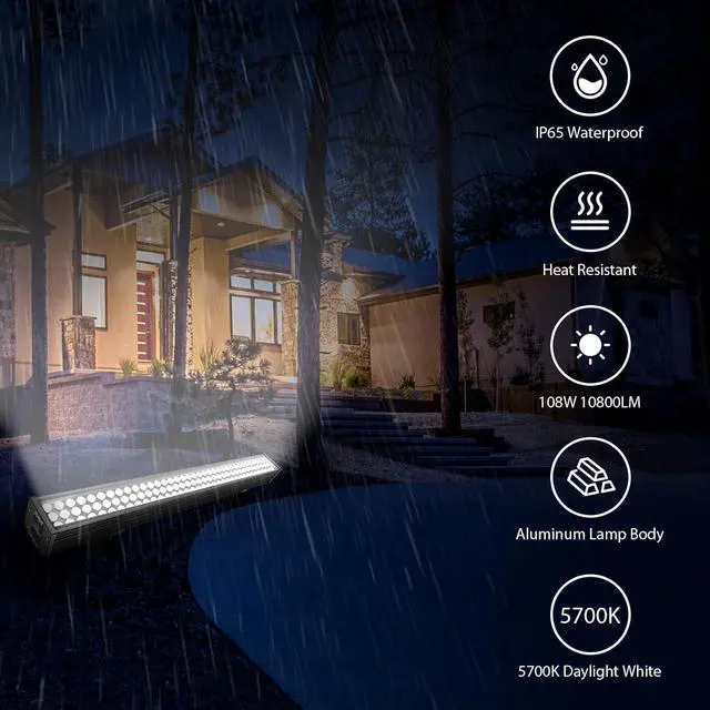 Alt view image 4 of 7 - LED Wall Washer Light Bar Super Bright, 108W 5700K Daylight LED Light Bar Heavy Duty Linear Strip Lights, 120VAC 40" Long, Waterproof Outdoor Lighting for Batting Cage Building Church Ads Yard