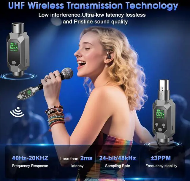 Alt view image 2 of 7 - Wireless XLR Transmitter and Receiver UHF Wireless Microphone System for 262ft Range 8Hrs Battery Wireless Transmitter & Receiver Mic Adapter for Condenser, Dynamic Mics, PA, Mixer,Guitar