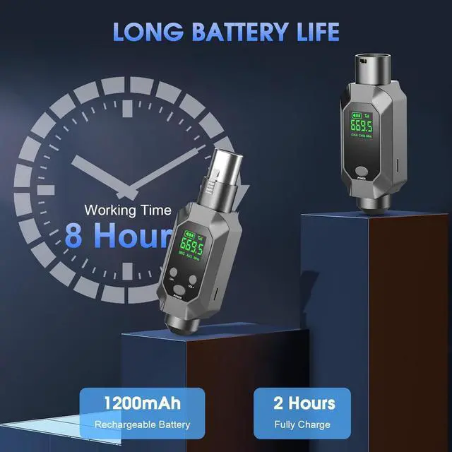 Alt view image 4 of 7 - Wireless XLR Transmitter and Receiver UHF Wireless Microphone System for 262ft Range 8Hrs Battery Wireless Transmitter & Receiver Mic Adapter for Condenser, Dynamic Mics, PA, Mixer,Guitar