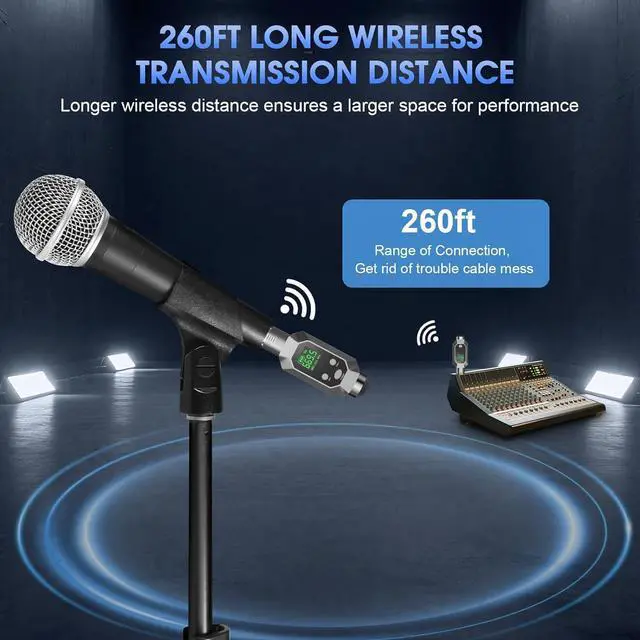 Alt view image 3 of 7 - Wireless XLR Transmitter and Receiver UHF Wireless Microphone System for 262ft Range 8Hrs Battery Wireless Transmitter & Receiver Mic Adapter for Condenser, Dynamic Mics, PA, Mixer,Guitar