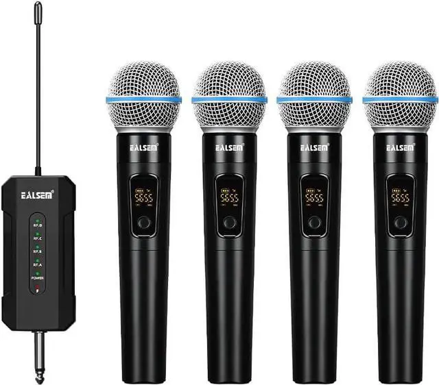 Main image of ES-384 4-CH UHF Wireless Handheld Microphone System - 164ft Range, Rechargeable Receiver, Plug-and-Play for Karaoke & Live Shows - 4 Handheld Mics Included