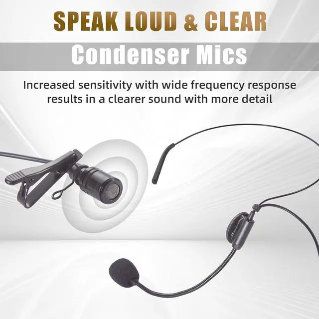 Alt view image 2 of 7 - Wireless Microphones System with UHF Headset/Lavalier Lapel Mics, Bodypack Transmitter, 4 x 50 Channels, 164ft Range for Church Conference Performance Singing Karaoke PA Speaker Mixer