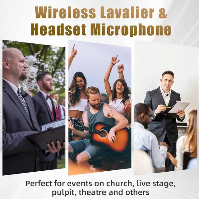 Alt view image 6 of 7 - Wireless Microphones System with UHF Headset/Lavalier Lapel Mics, Bodypack Transmitter, 4 x 50 Channels, 164ft Range for Church Conference Performance Singing Karaoke PA Speaker Mixer